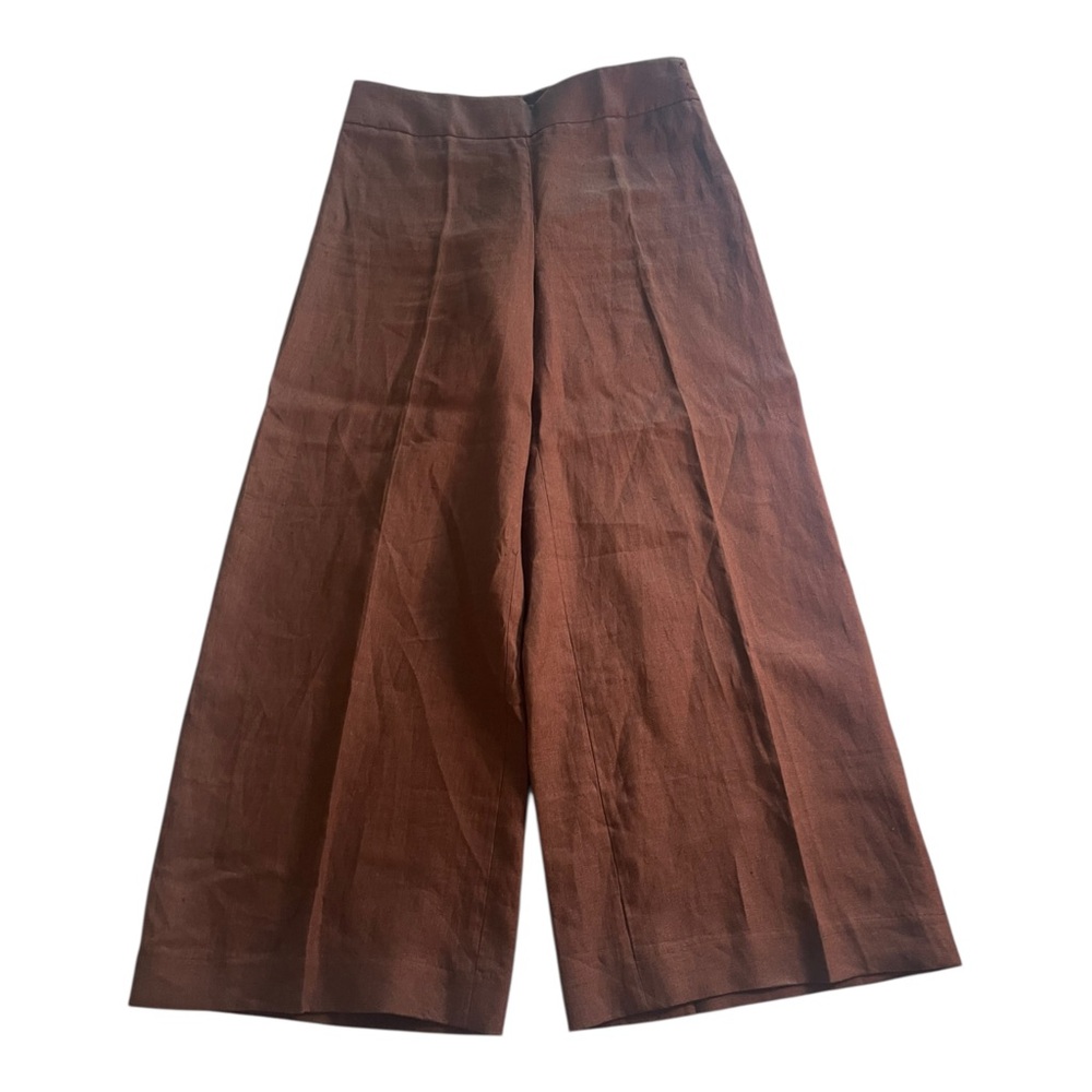 Talbots 100% Linen Brown Linen Wide Leg Crop Pants Women’s Size 4